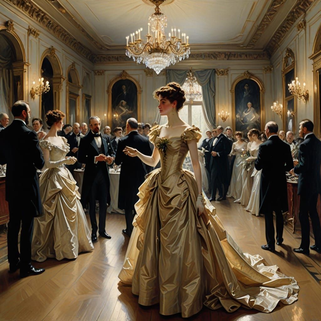 Spectral Waltz in Opulent Ballroom Oil Painting
