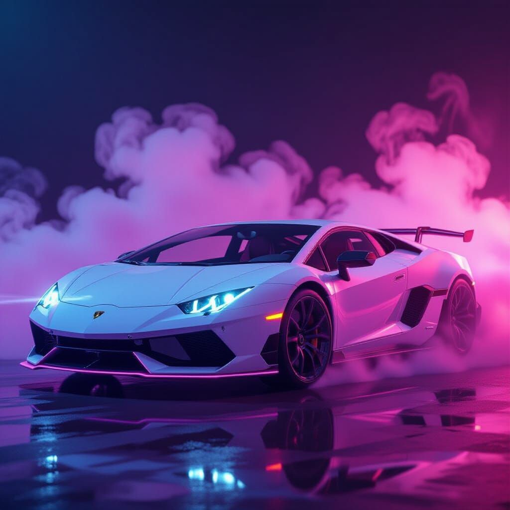 Neon Lamborghini Emitting Pink Smoke