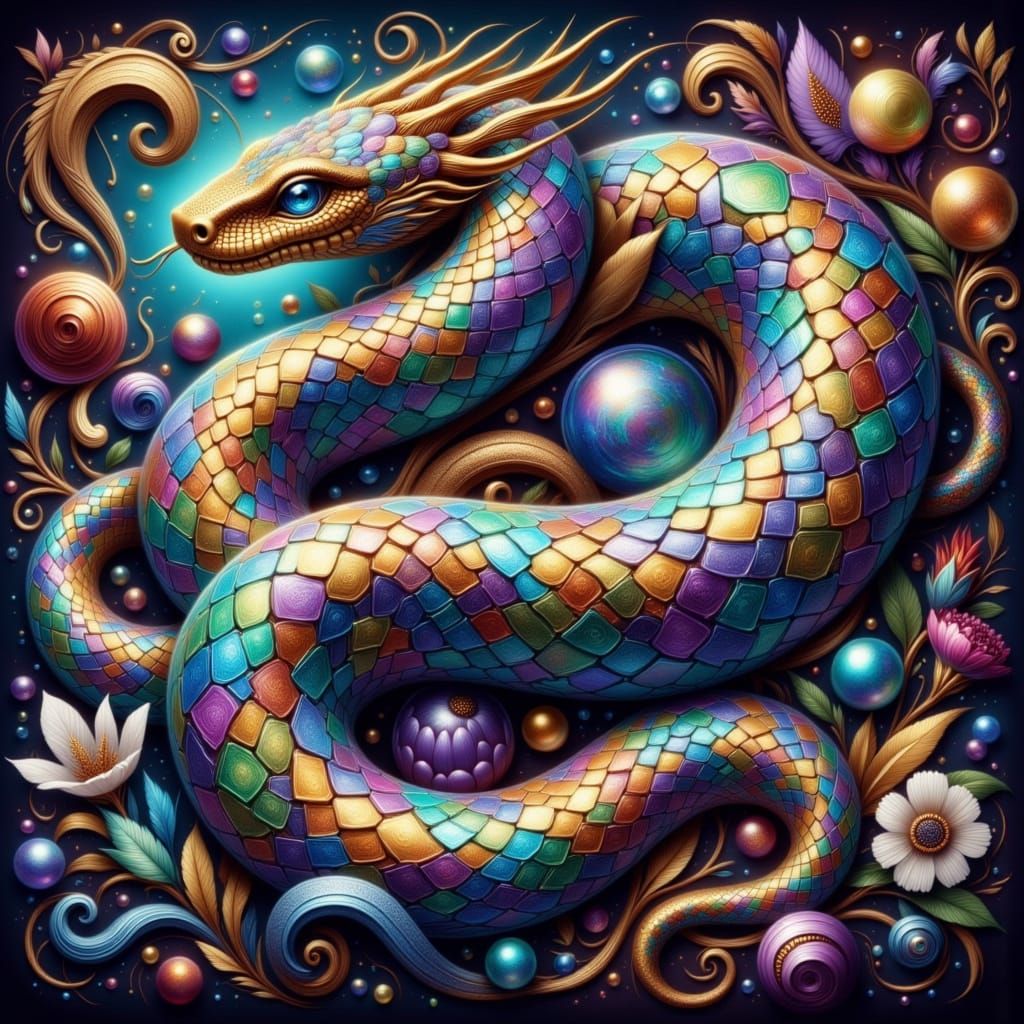 Epic Opal Ammonite Snake in Vibrant, Iridescent Hues