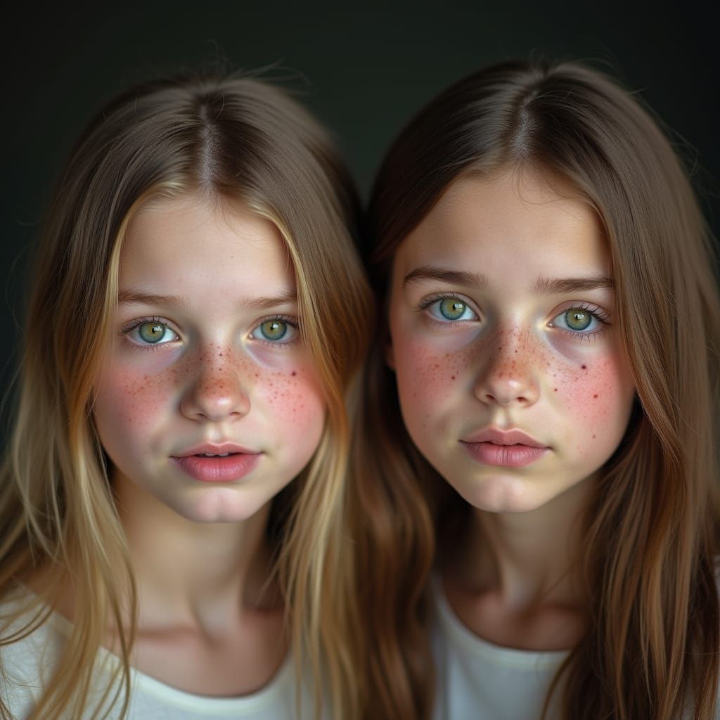 Portrait of Two Teenage Girls with Contrasting Features