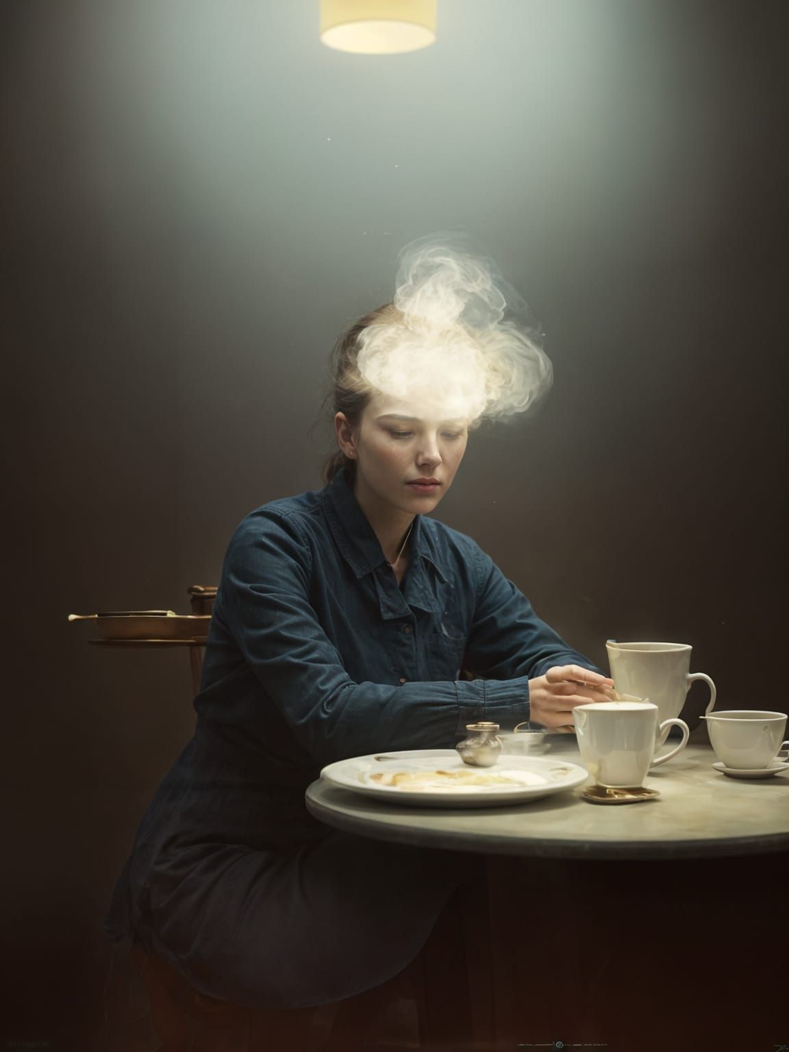 Beautiful Woman in Cafe: Hyperrealist Digital Portrait