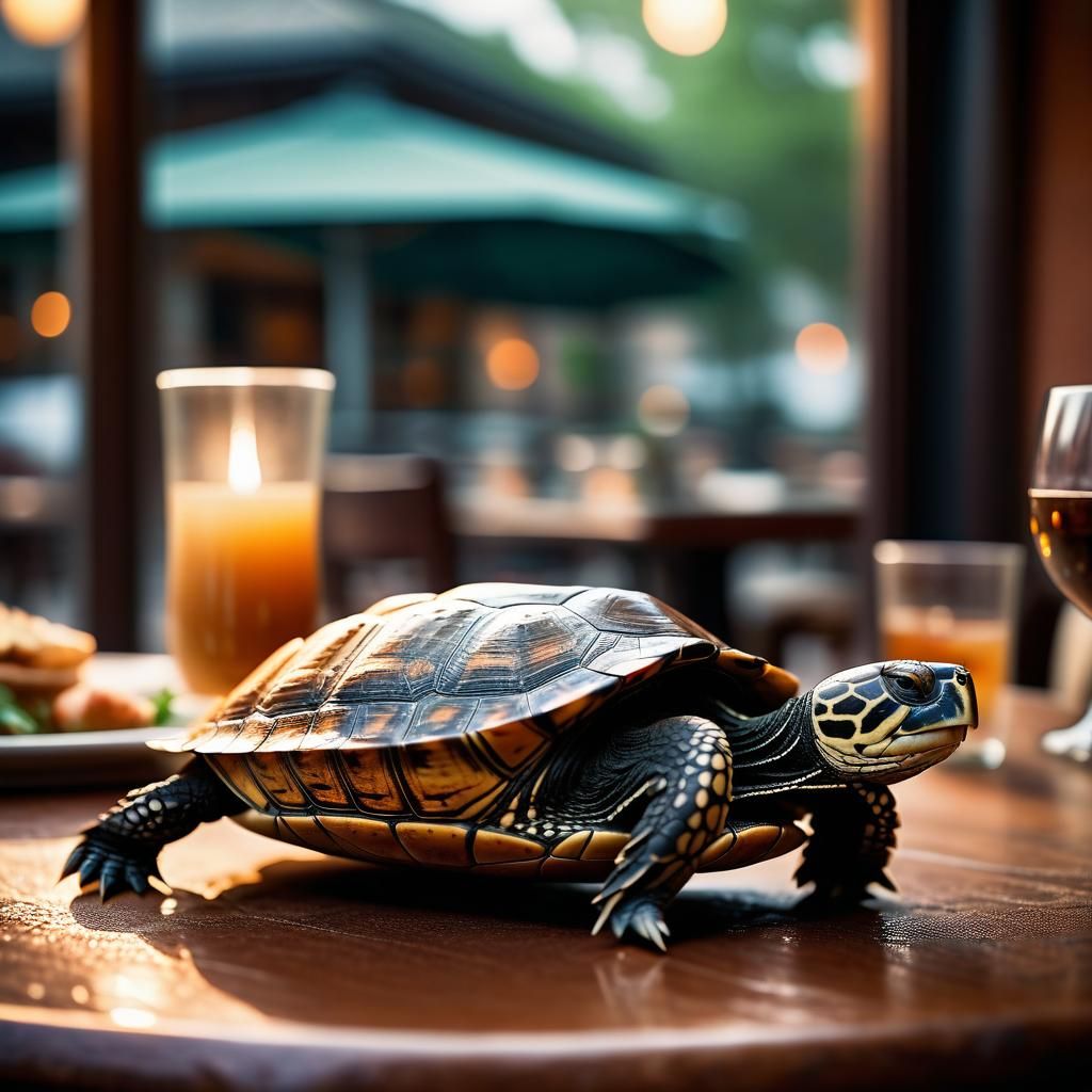 Turtle Dining in Restaurant: Professional Photography