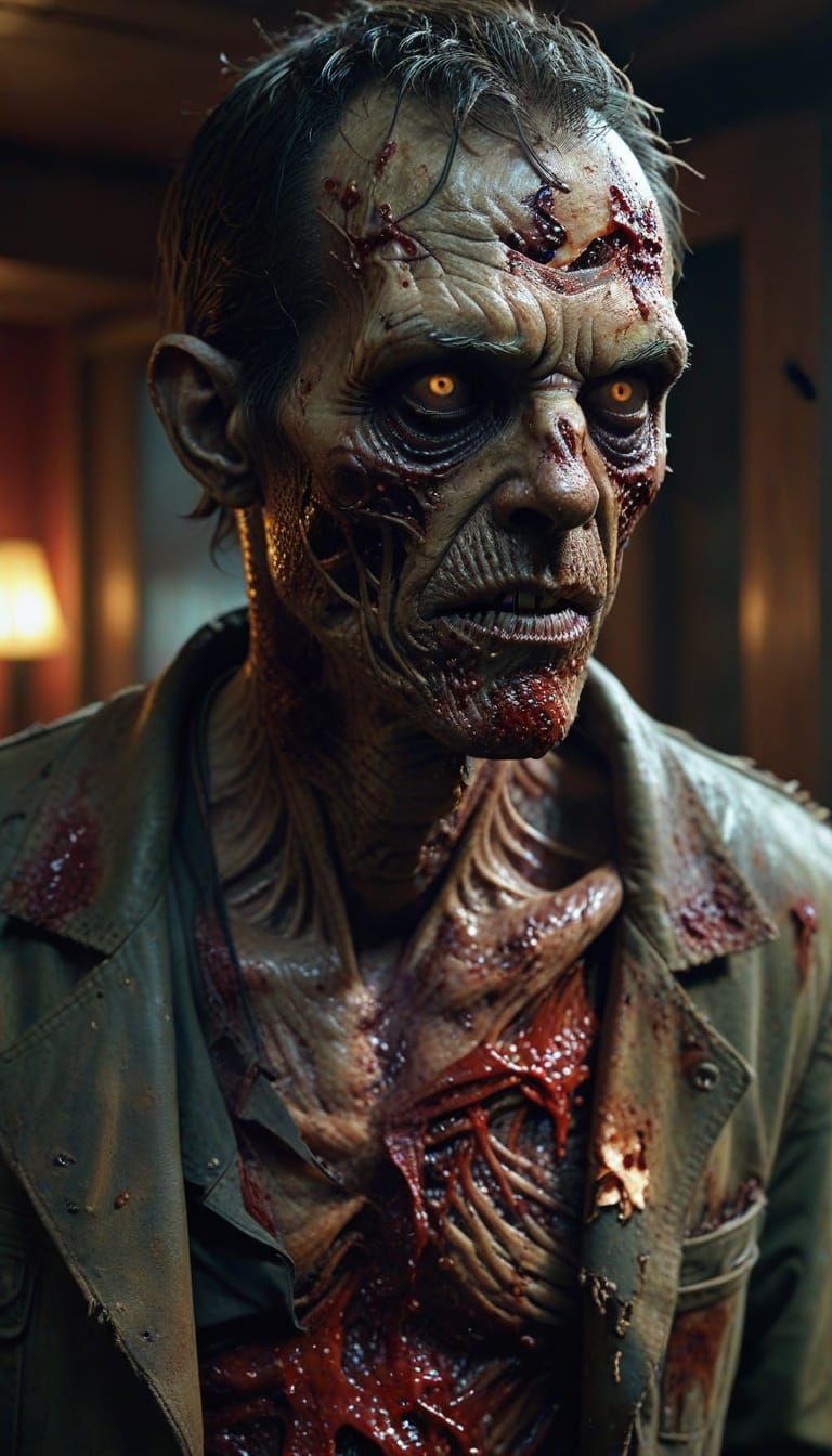 Zombie Man Portrait in Dilapidated Pub