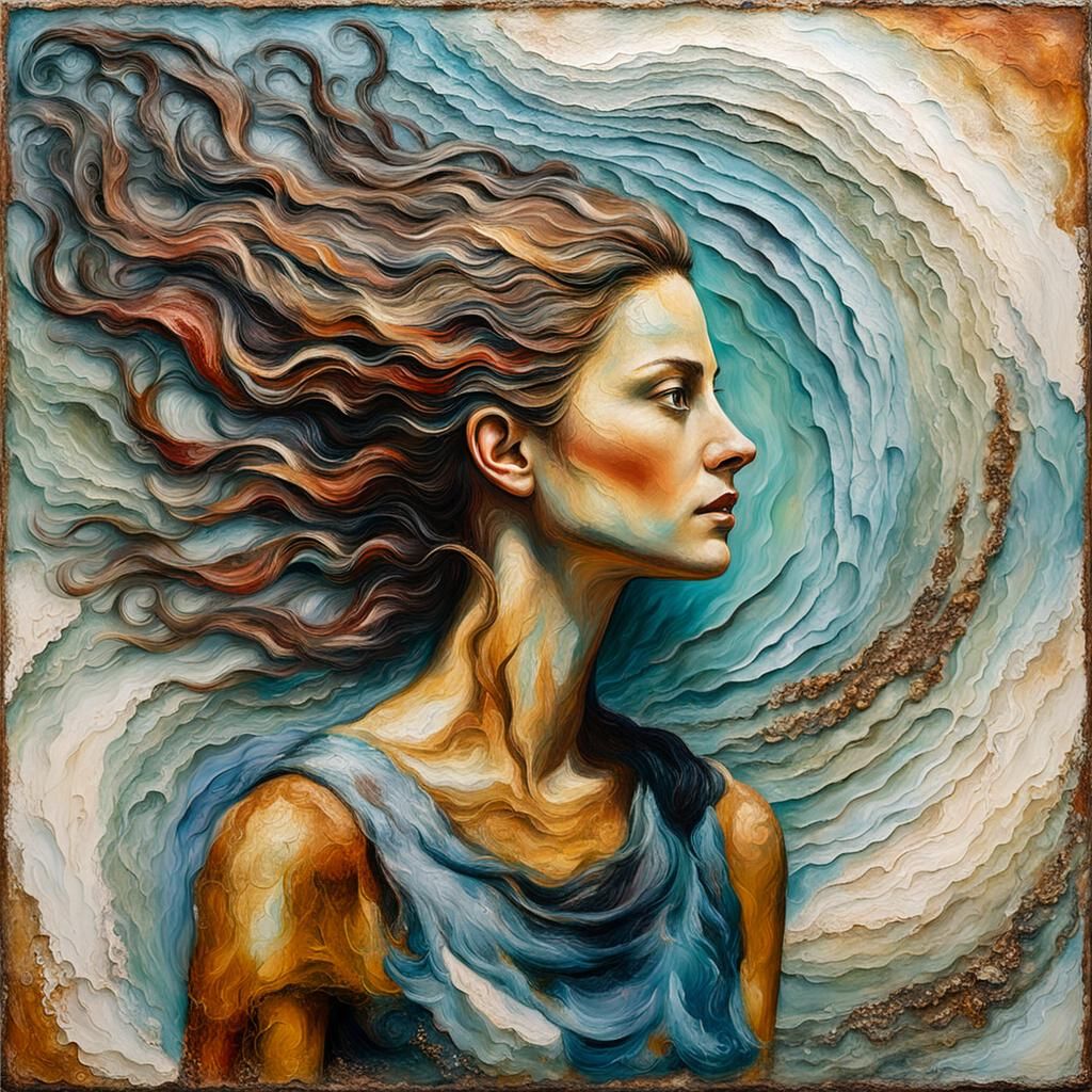 abstract female with a wandering spirt portrait, hair blown ...