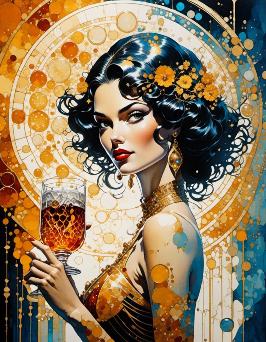 Chemigram Art: Woman with Drink at Bar