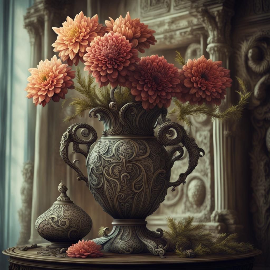 Eldritch Still Life: Alien Flowers in Vase