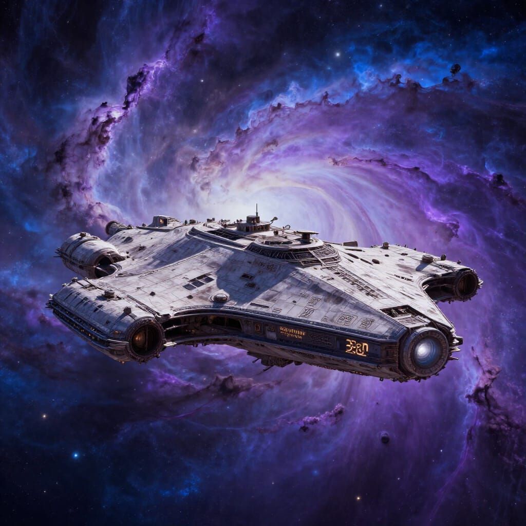 Majestic Ancient Spaceship Drifts Through Nebula