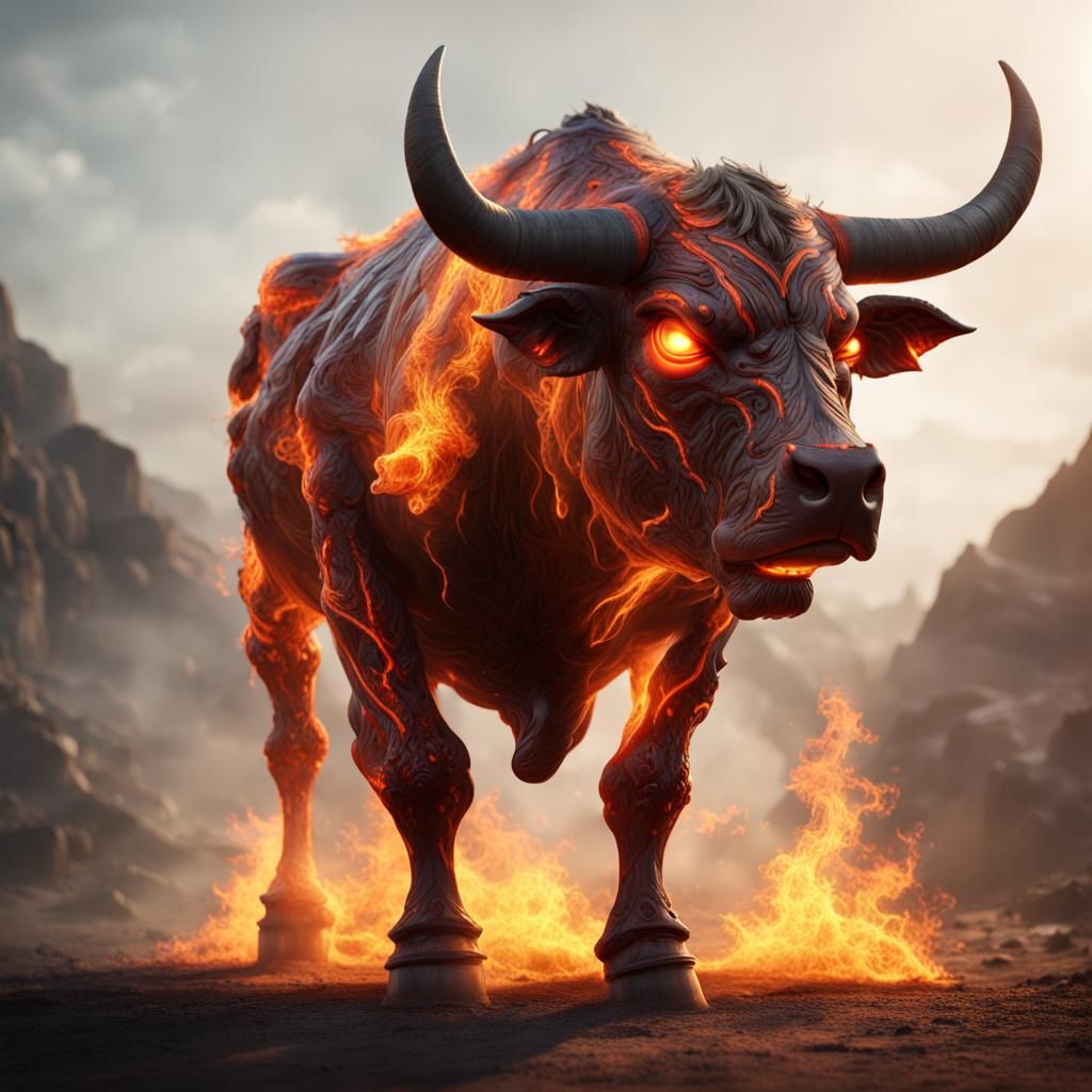 Fiery Bull: Detailed Fantasy Concept Art