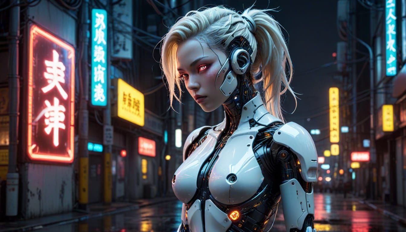 Futuristic Android Pin-Up in Cyberpunk Style