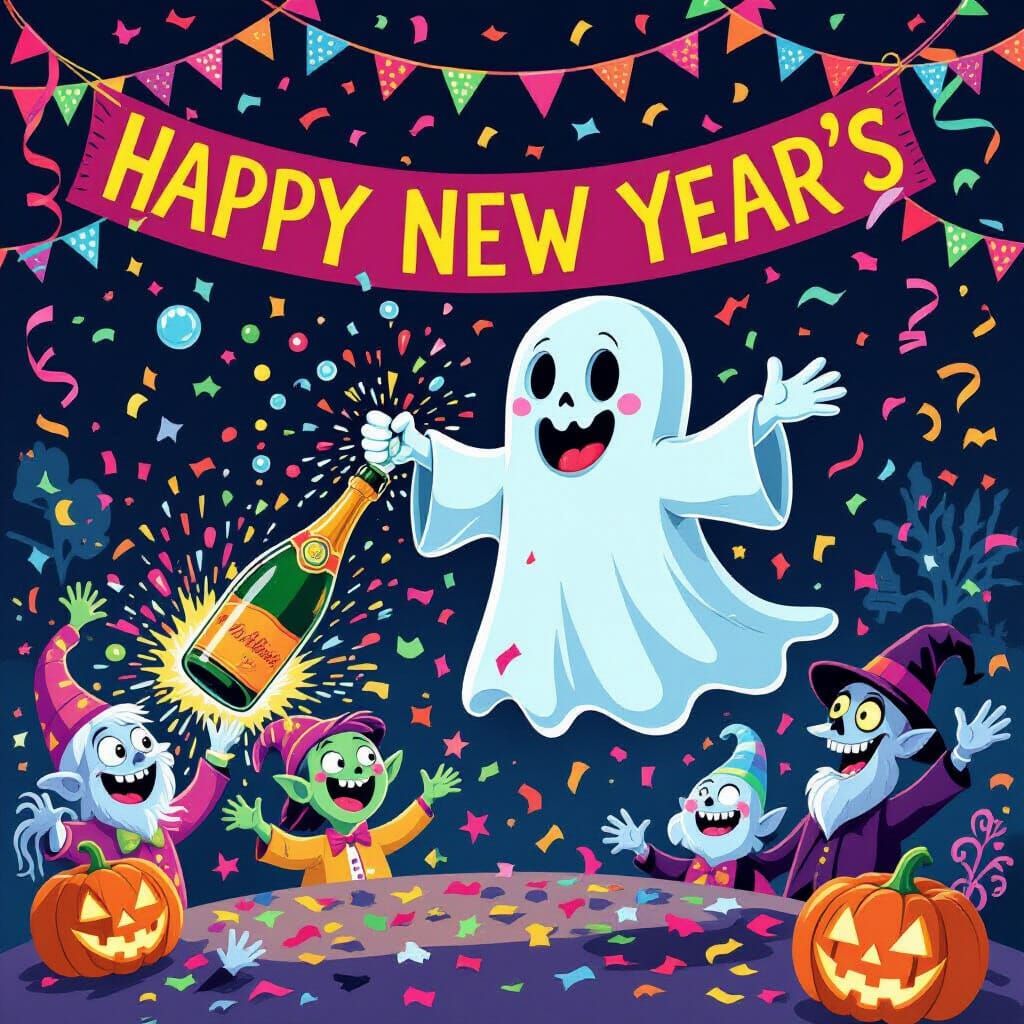 Ghostly New Year's Eve Party with Ghouls and Goblins