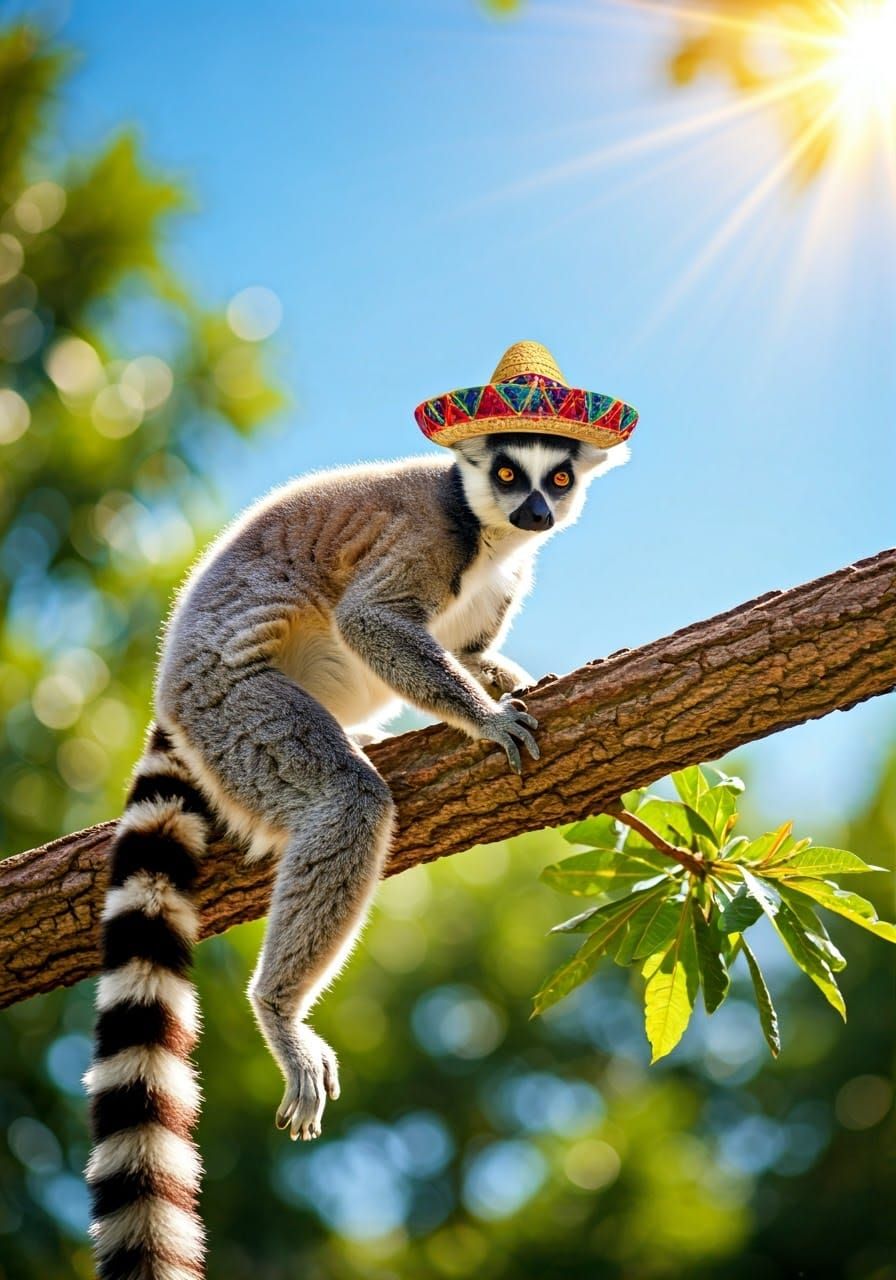 Lemur Lounging in a Sombrero: Photorealistic Wildlife Portra...