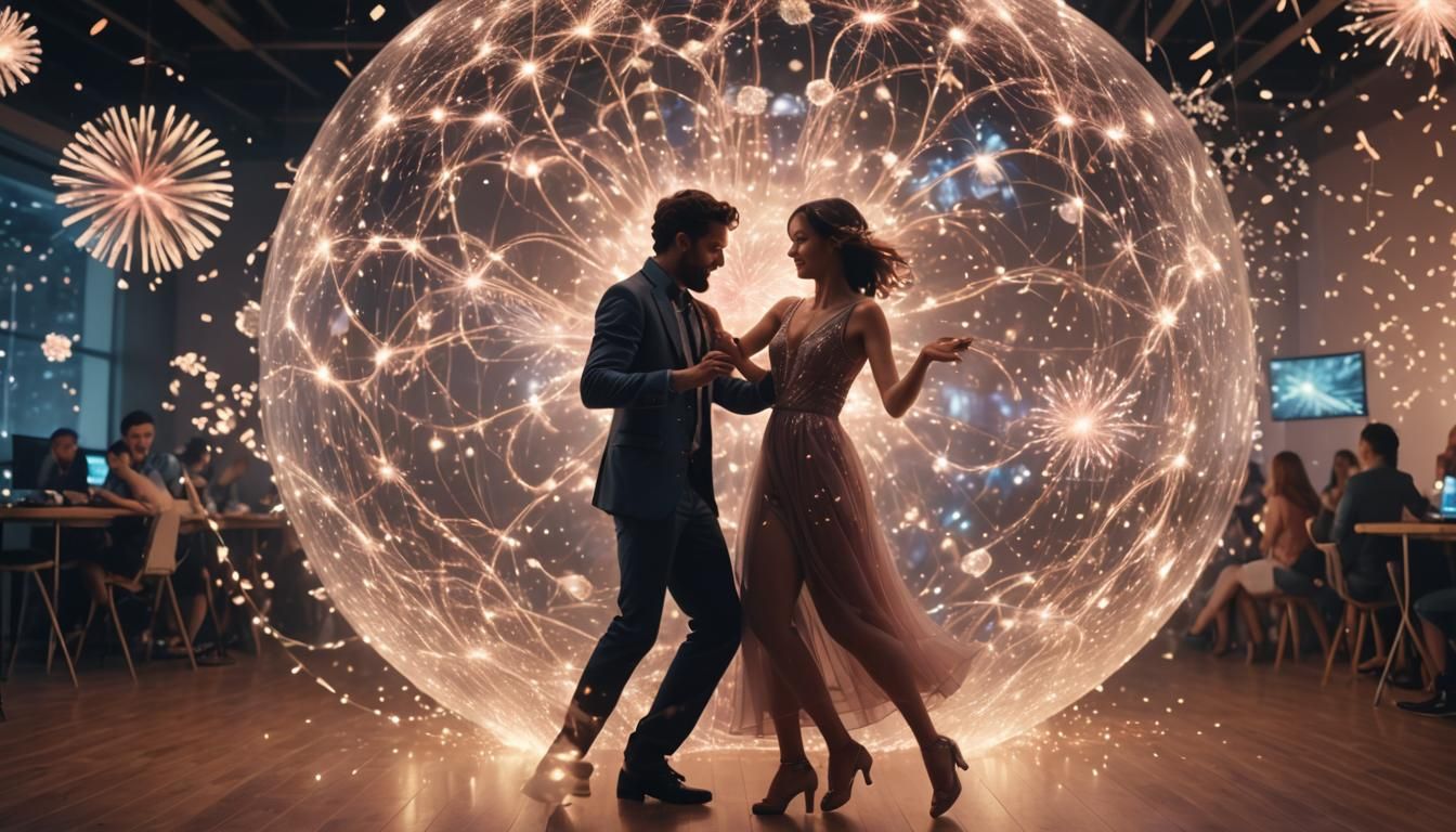 Cloud Dancers in Glass Ball with Fireworks