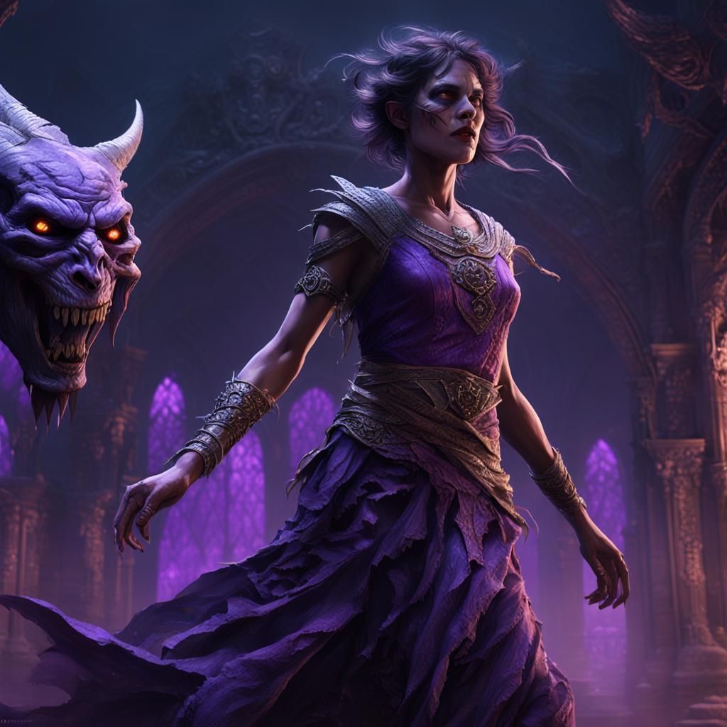 Sleepwalking Maiden and Sinister Demon in Dark Fantasy