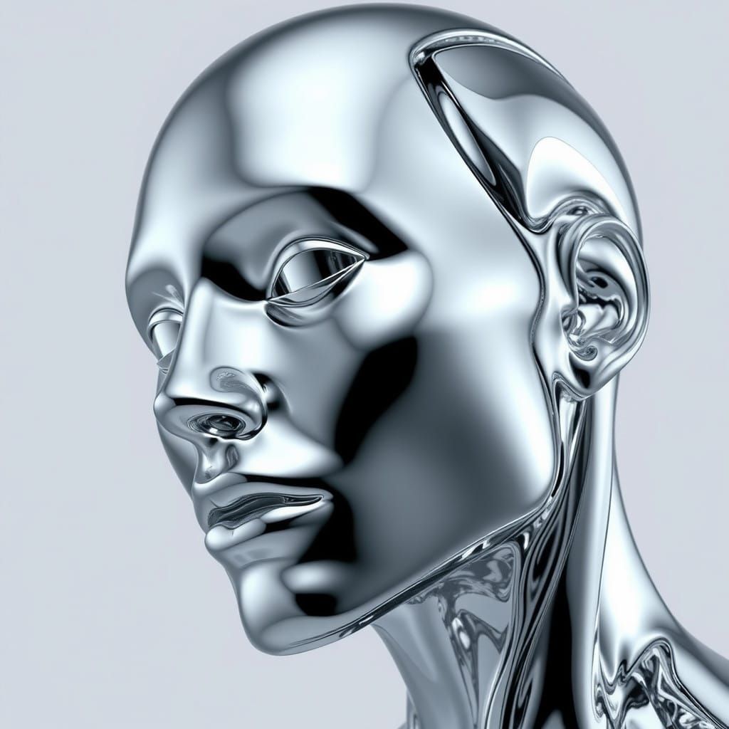 Distorted Metal Humanoid in Monochromatic Chrome