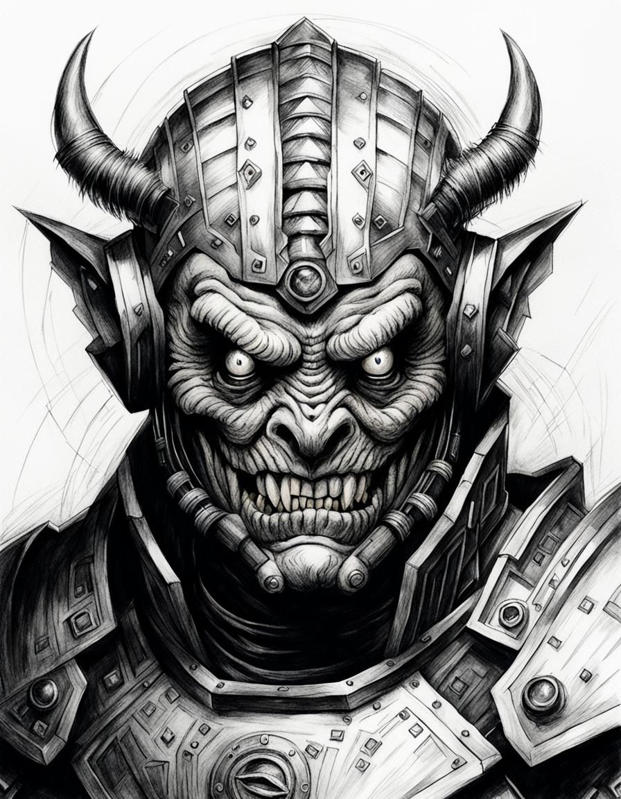 Fanged Warrior in Dark Mork Borg Sketch Style