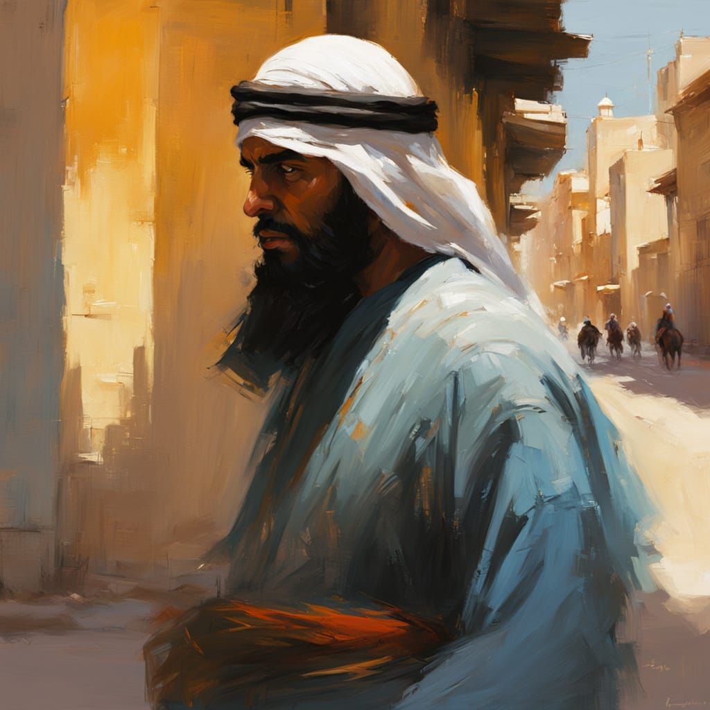 Muslim Arab in Studio Ghibli Style Oil Painting