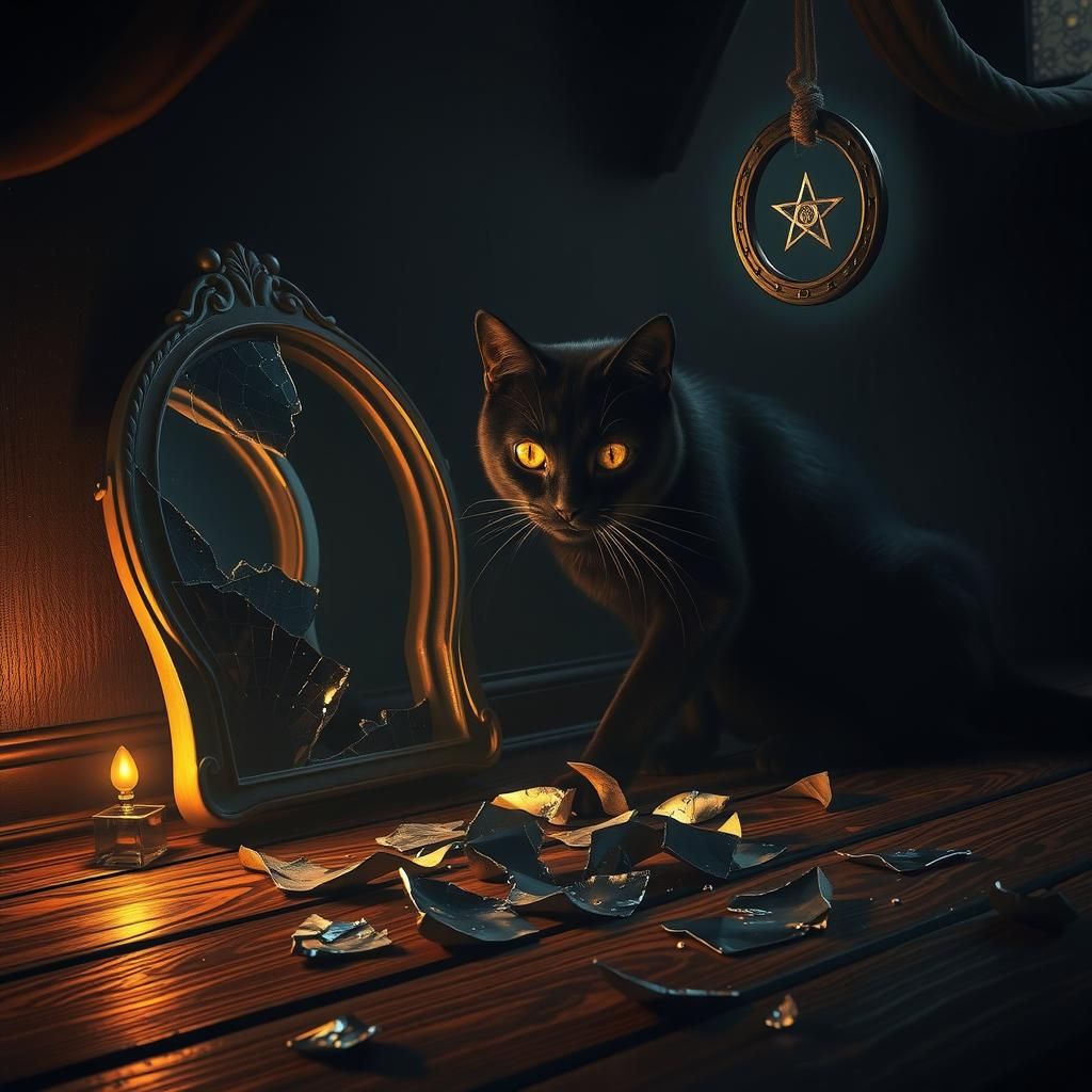 Black Cat & a Broken Mirror