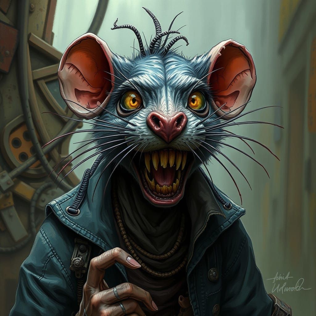 Cyberpunk Rat Punker in a Dreamlike Liminal Junkyard Scene