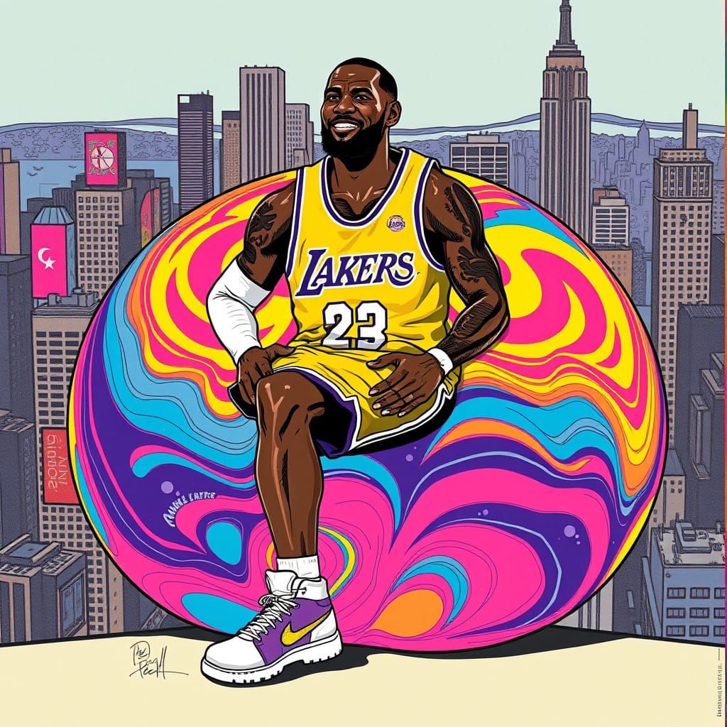 Lebron in Whimsical Pop Art Style