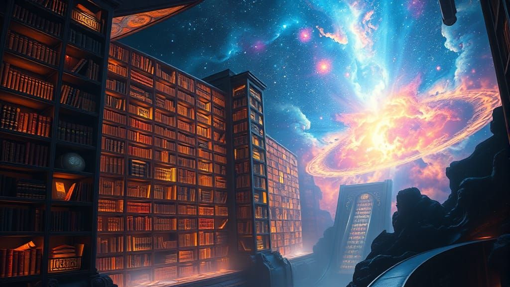 Ethereal Library of Akashic Records in Radiant Nebula