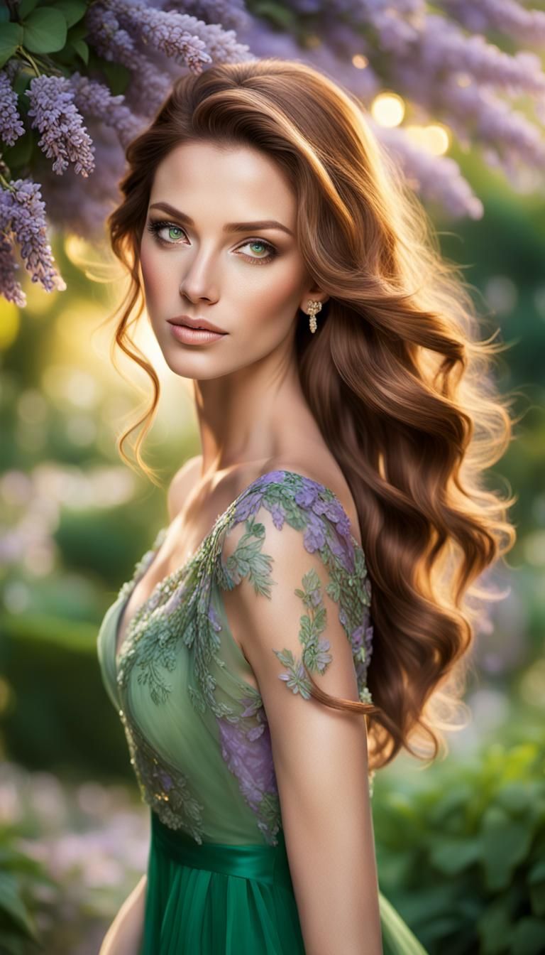 Radiant Woman Portrait in Garden with Bokeh Effect