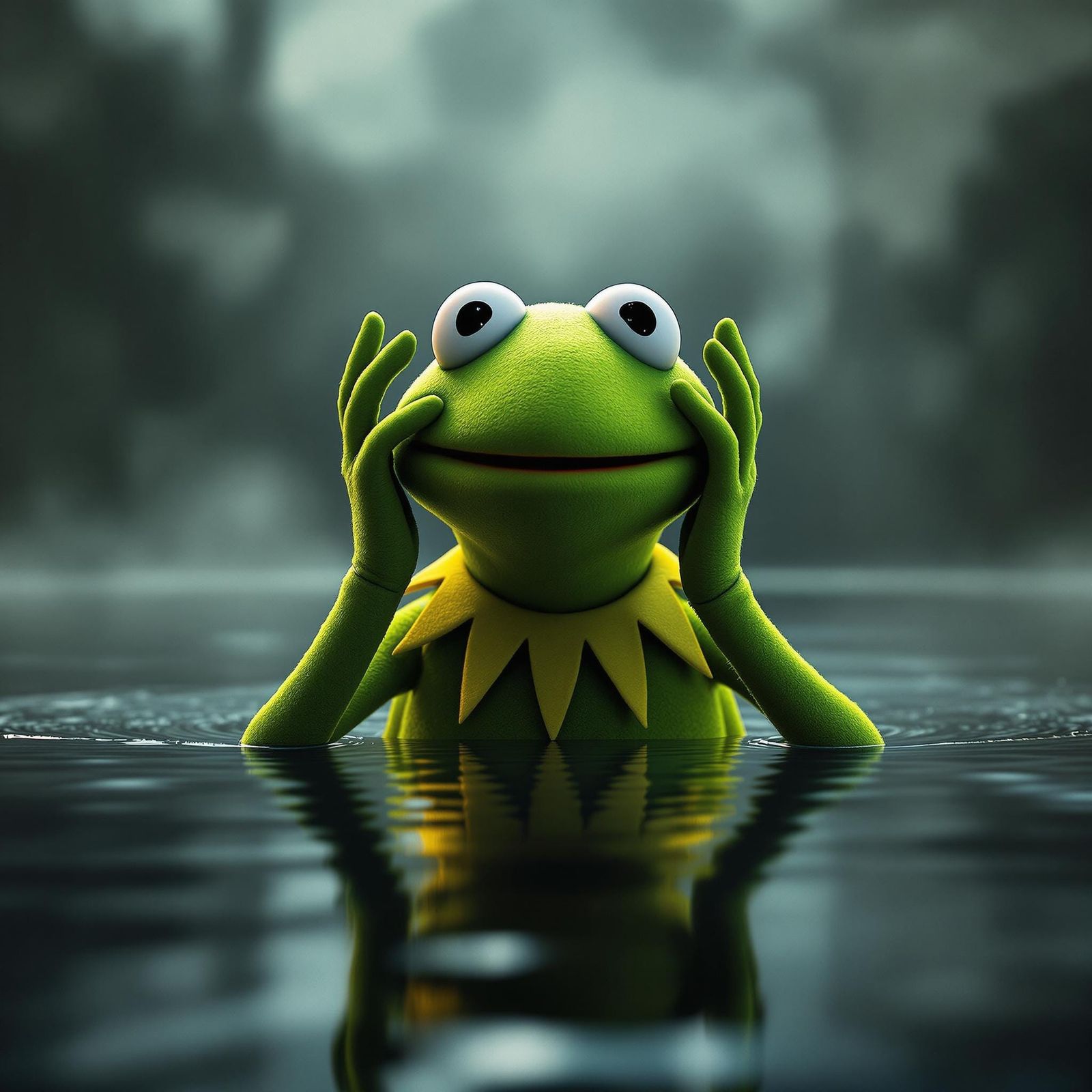 Photorealistic 3D Render of Surprised Kermit the Frog