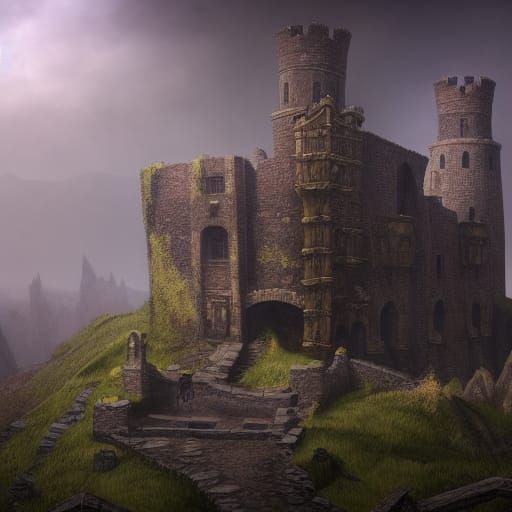 Ruined Castle Map: Detailed Fantasy Art