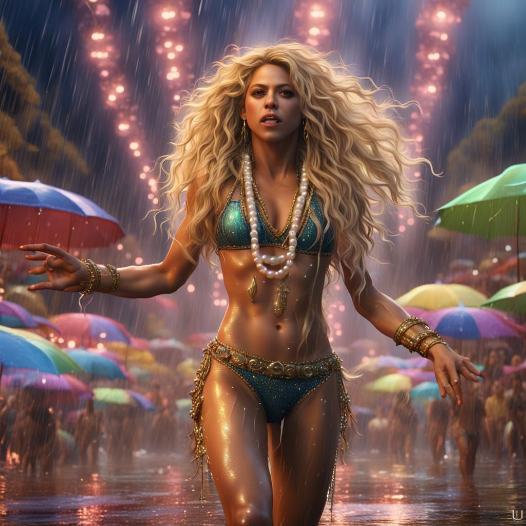 Shakira's Pearl Bikini Rain Dance: Digital Art