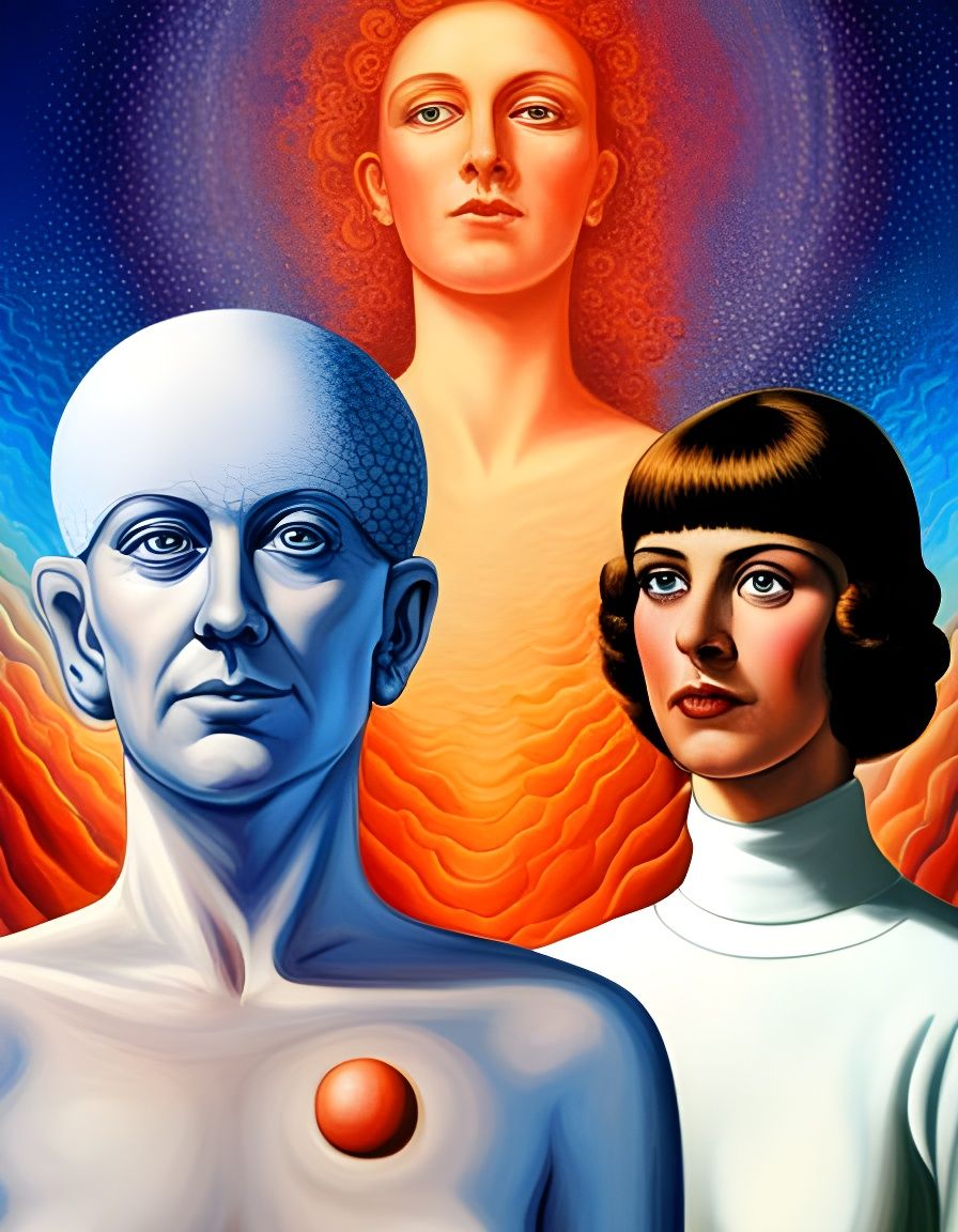 Woman and Bust Painting in Panfuturist Style