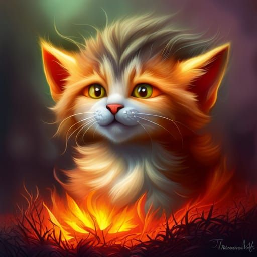 Adorable Red Kitten Face in Hyperdetailed Digital Painting