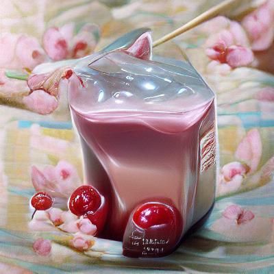 Kawaii Cherry Milk in Oil Painting Style