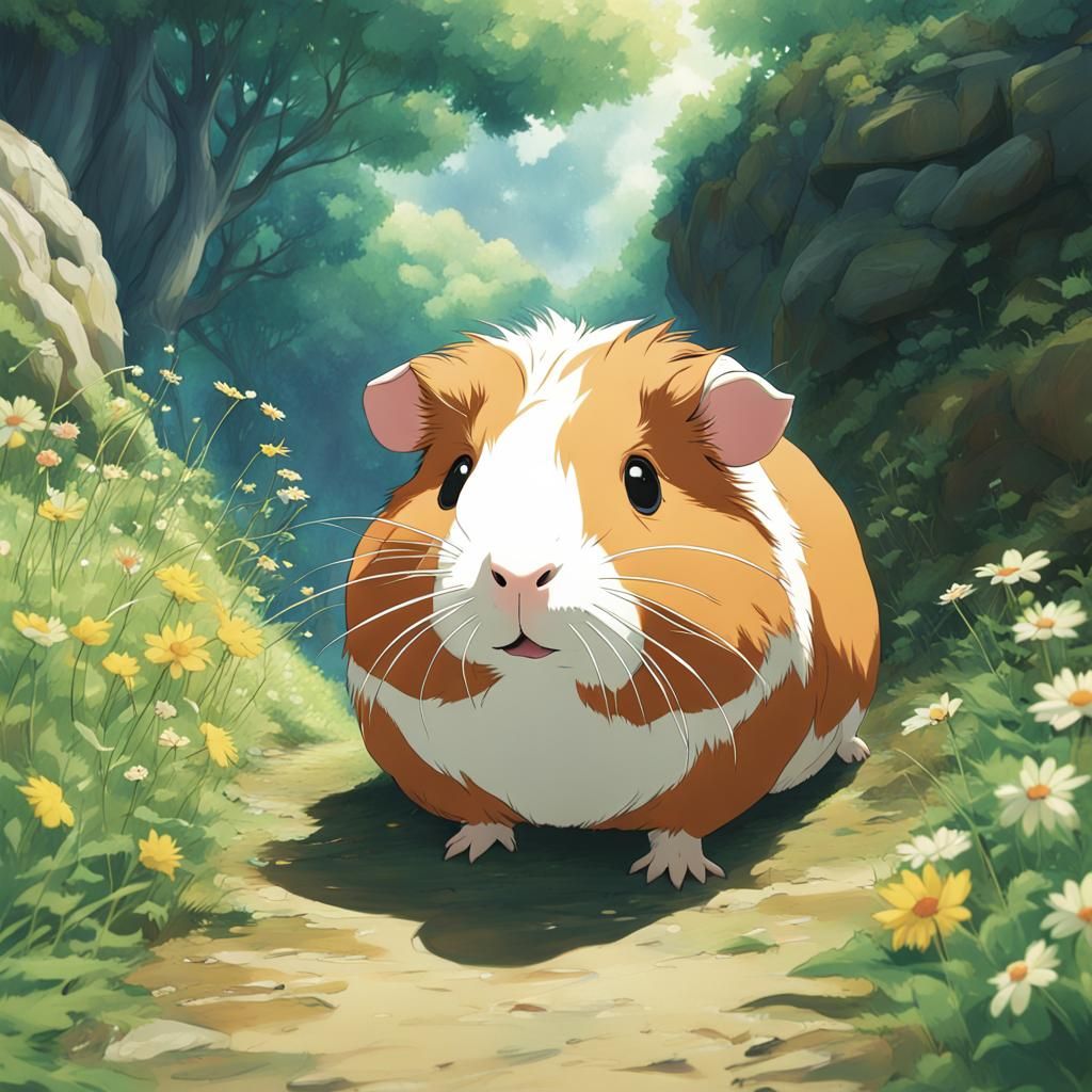Guinea Pig in Studio Ghibli Anime Style