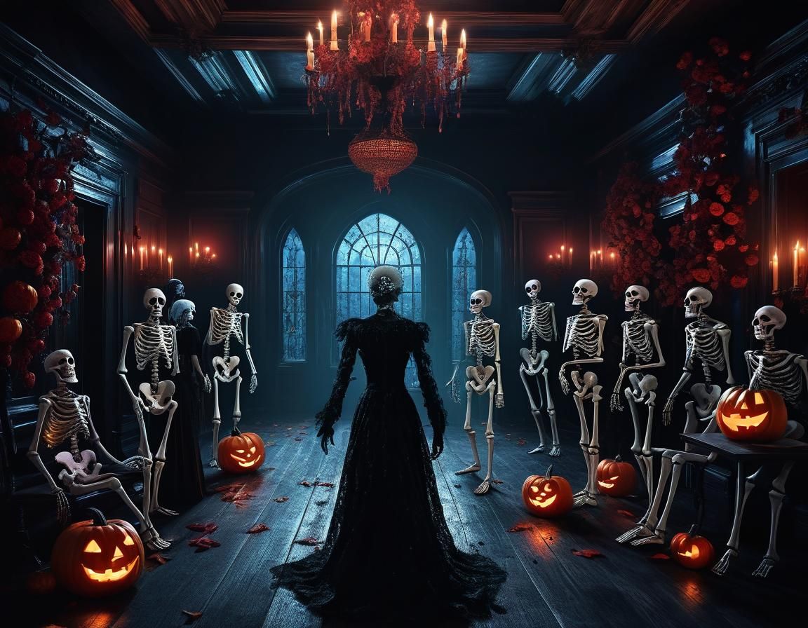 Epic Halloween Party with Ghosts and Skeletons