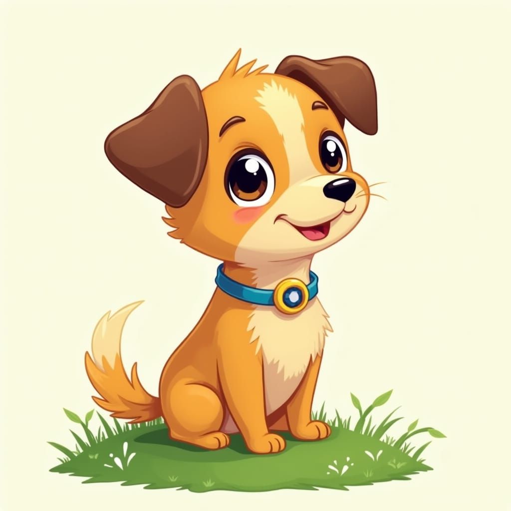 Adorable Dog Vector Art on Grassy Hill