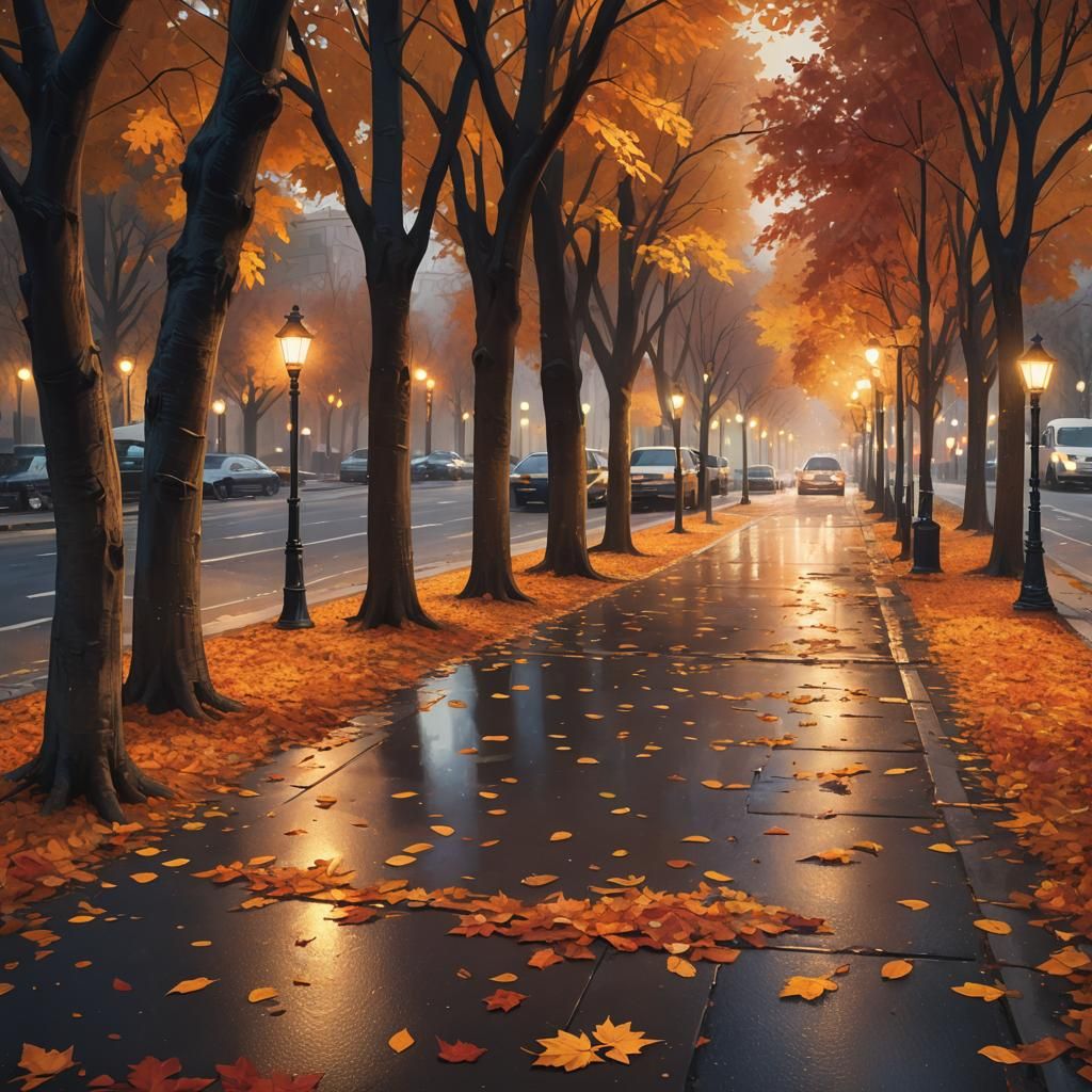 Autumn Street Lights in Splash Art Style