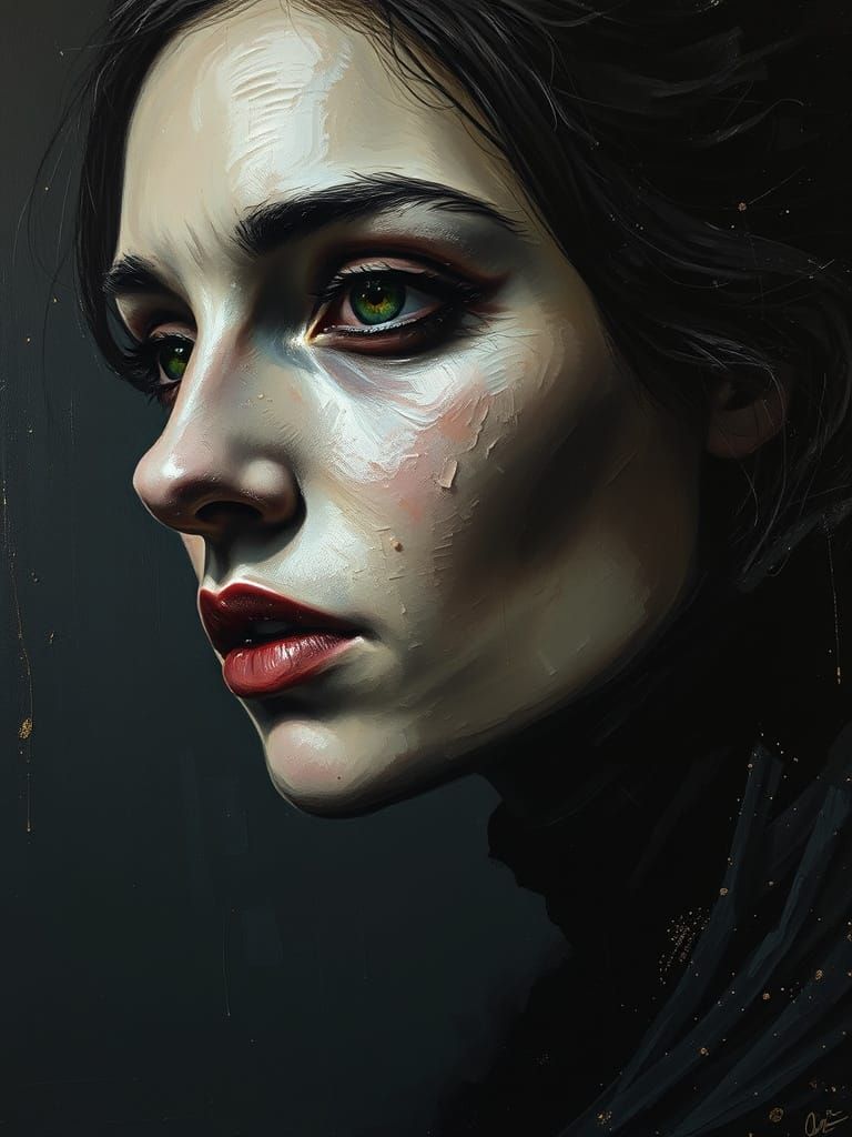 Dramatic Oil Portrait with Gold Accents