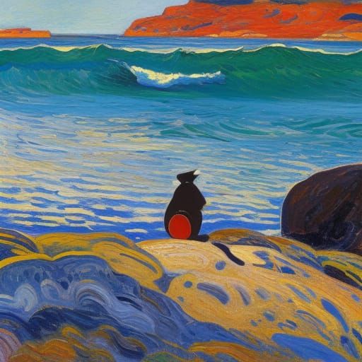 Coastal Rock Portrait in Impressionist Style