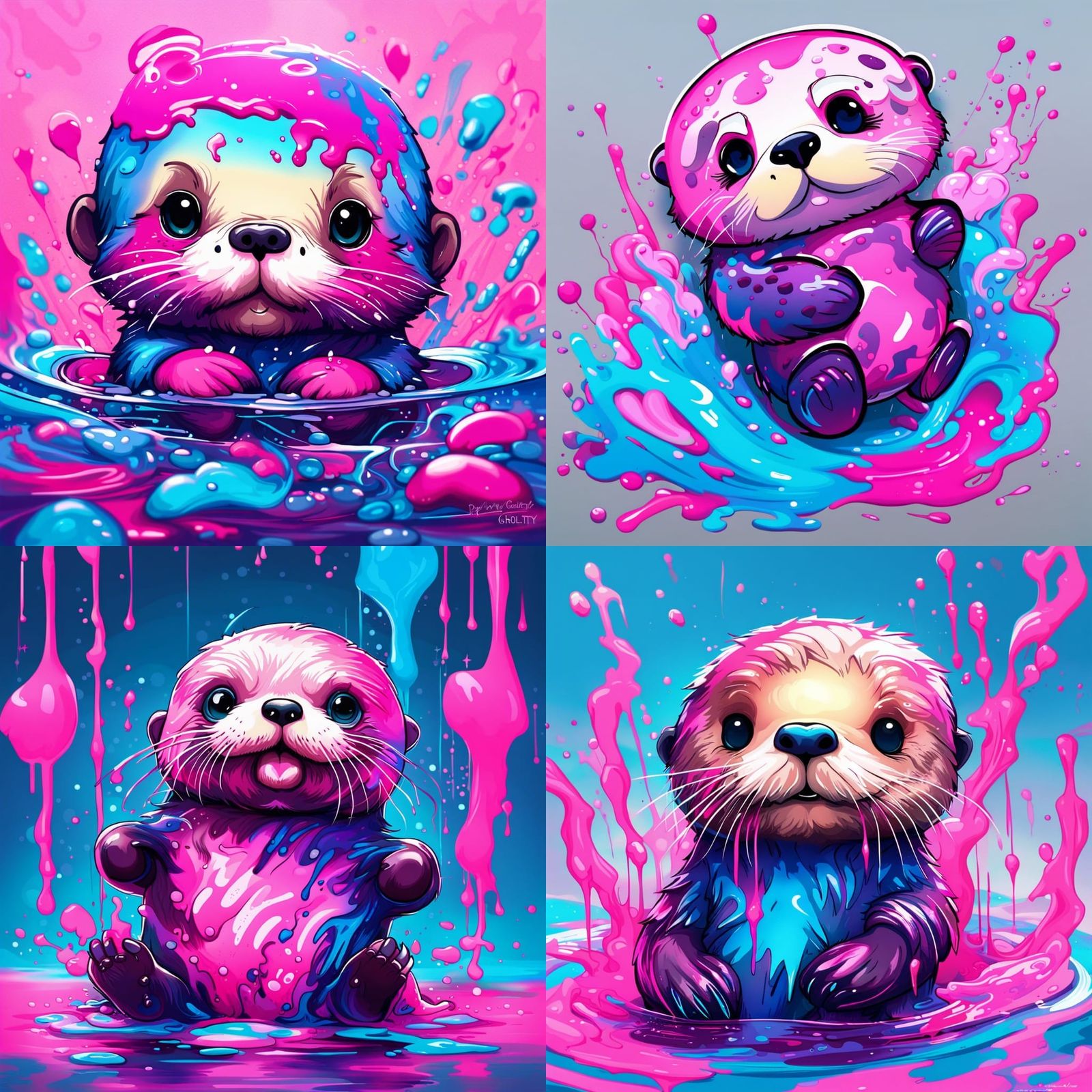 Chibi sea otter, pink and blue