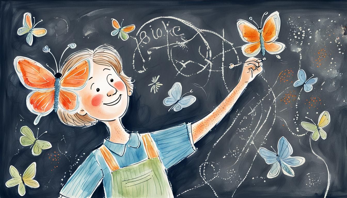 Charming Botany Teacher Illustration in Quentin Blake Style
