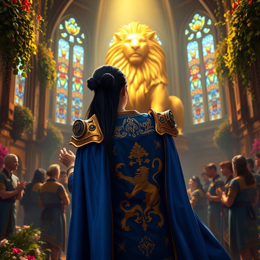 Paladin's Prayer: Golden Light in Medieval Cathedral