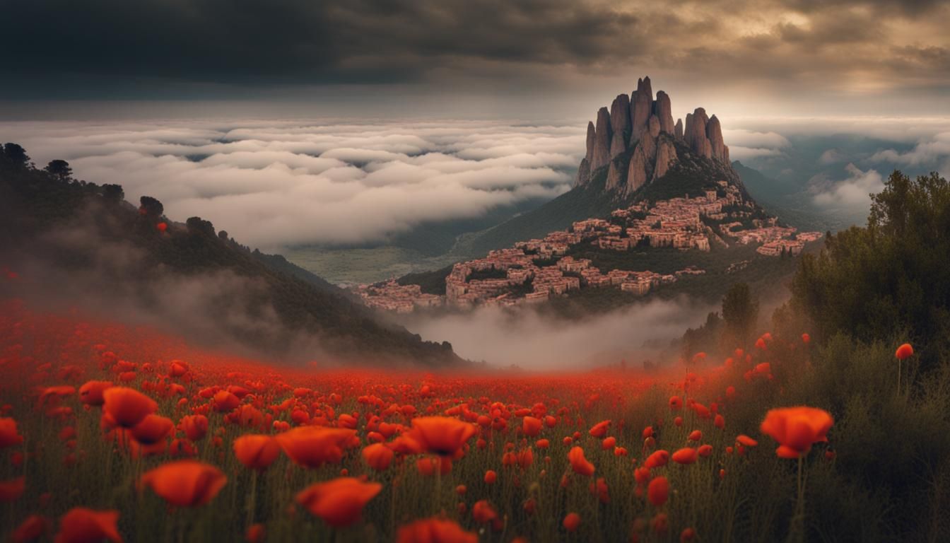 Montserrat Catalonia: Cinematic Poppy Field Vista