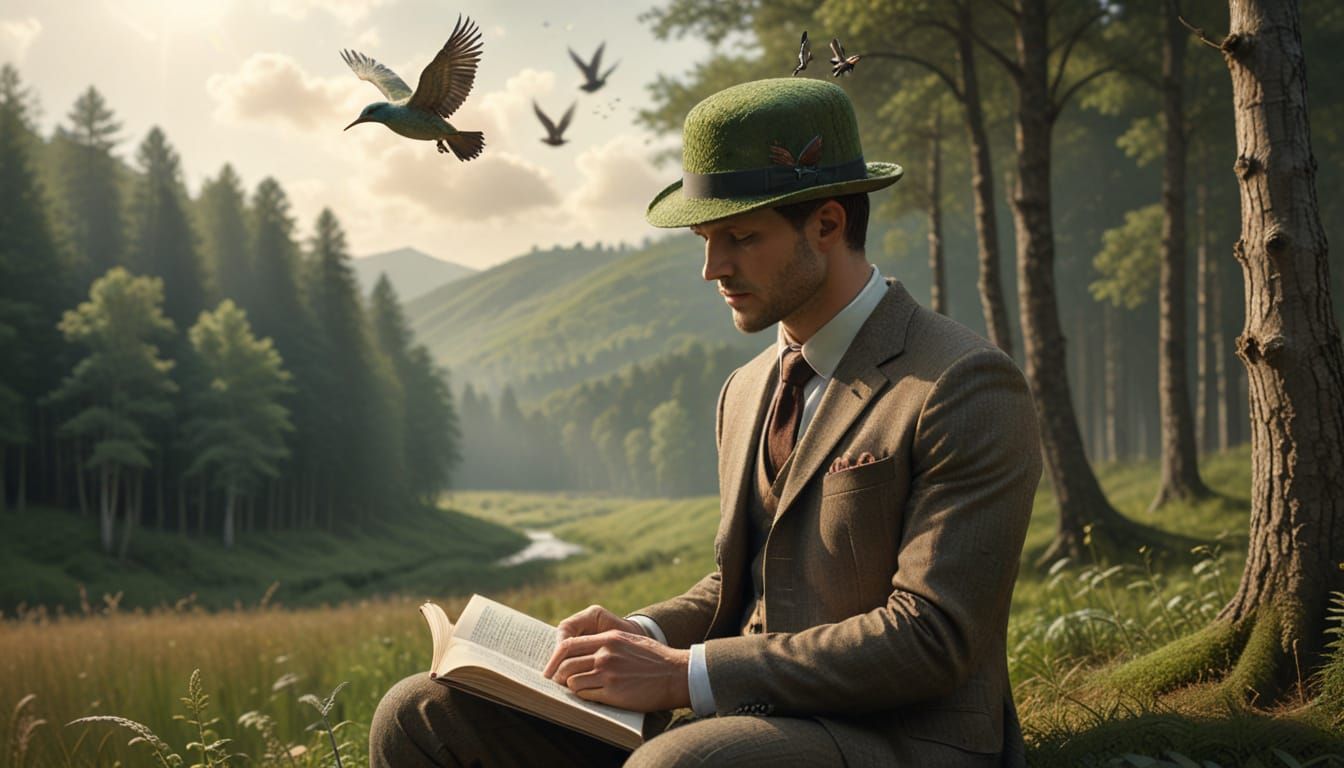 Surreal Landscape Head with Reader in Sunlight