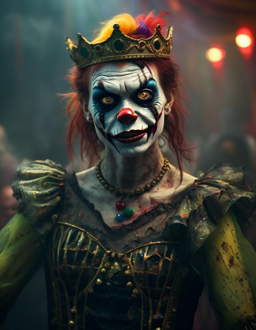 Zombie Clown Monkey Princess in Dark Circus: Hyperrealistic ...