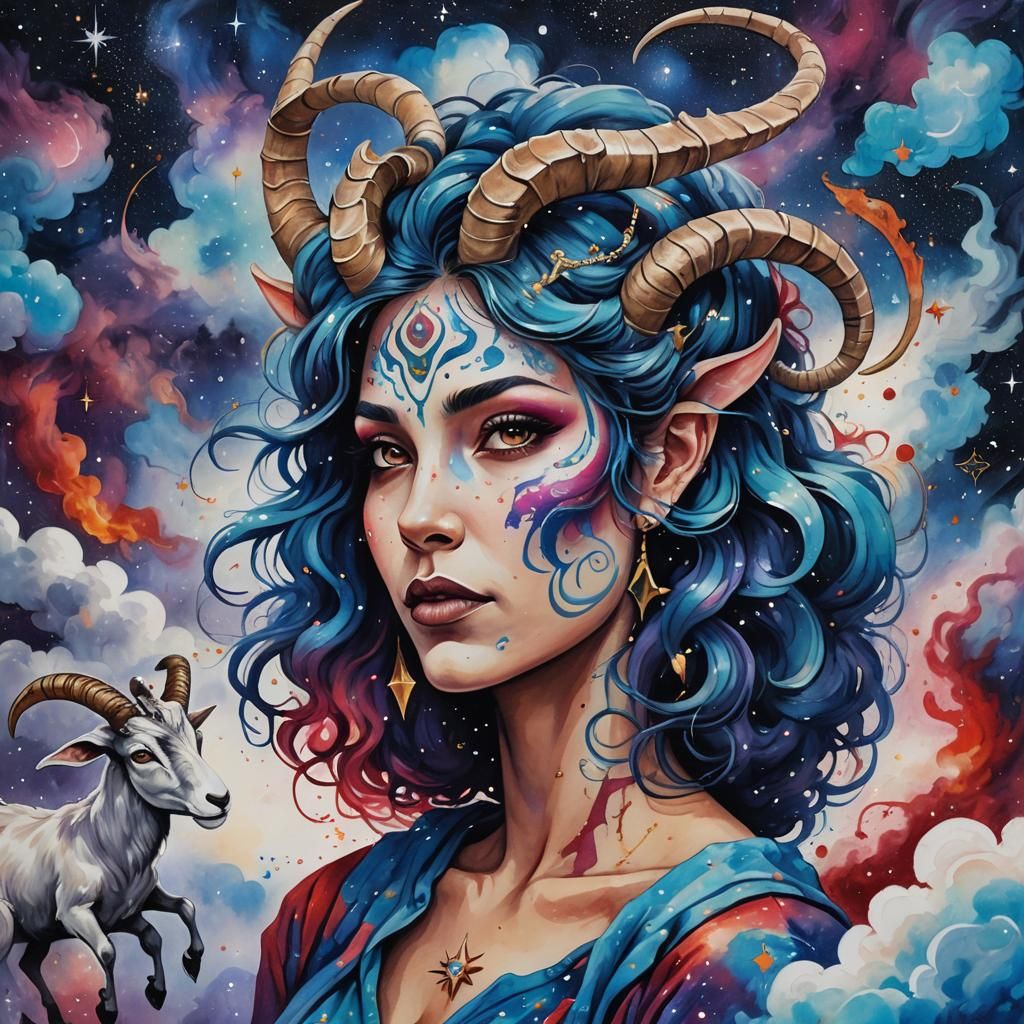 Capricorn Goddess in Graffiti Street Art Style