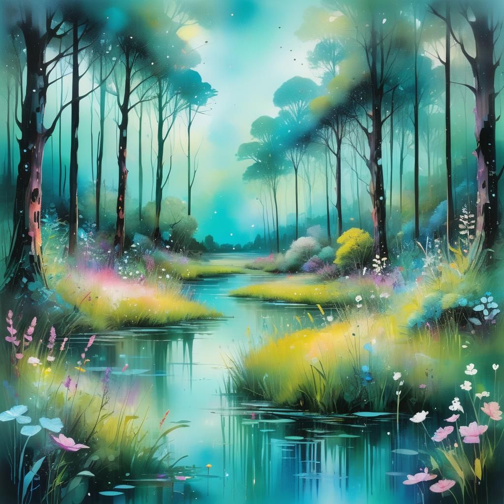 Enchanted Forest Glade Painting in Surreal Style