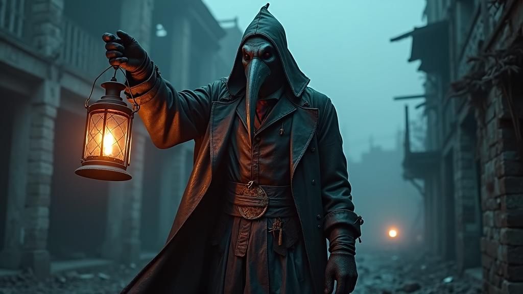Plague Doctor in Ruined Town: Gothic Concept Art