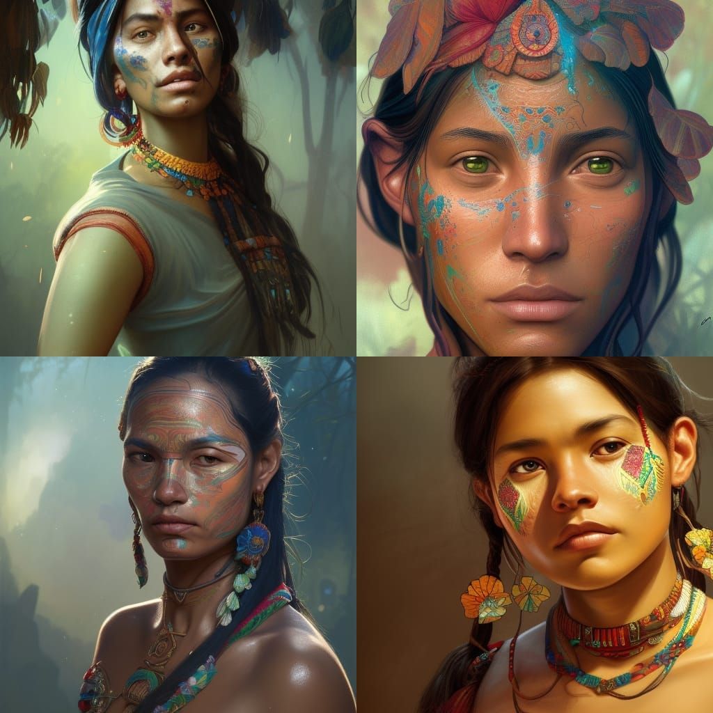 Guatemalan Maya Family Portrait in Realist Style