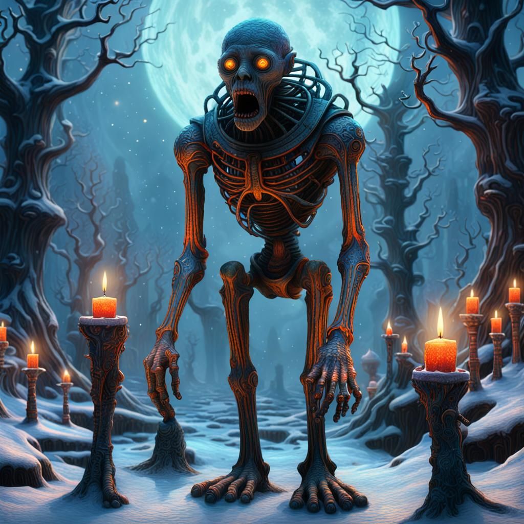 Surreal Humanoid in Winter Trap: Hundertwasser Style