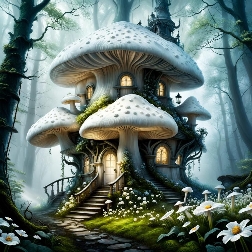 Enchanted Mushroom House in Spring Woods