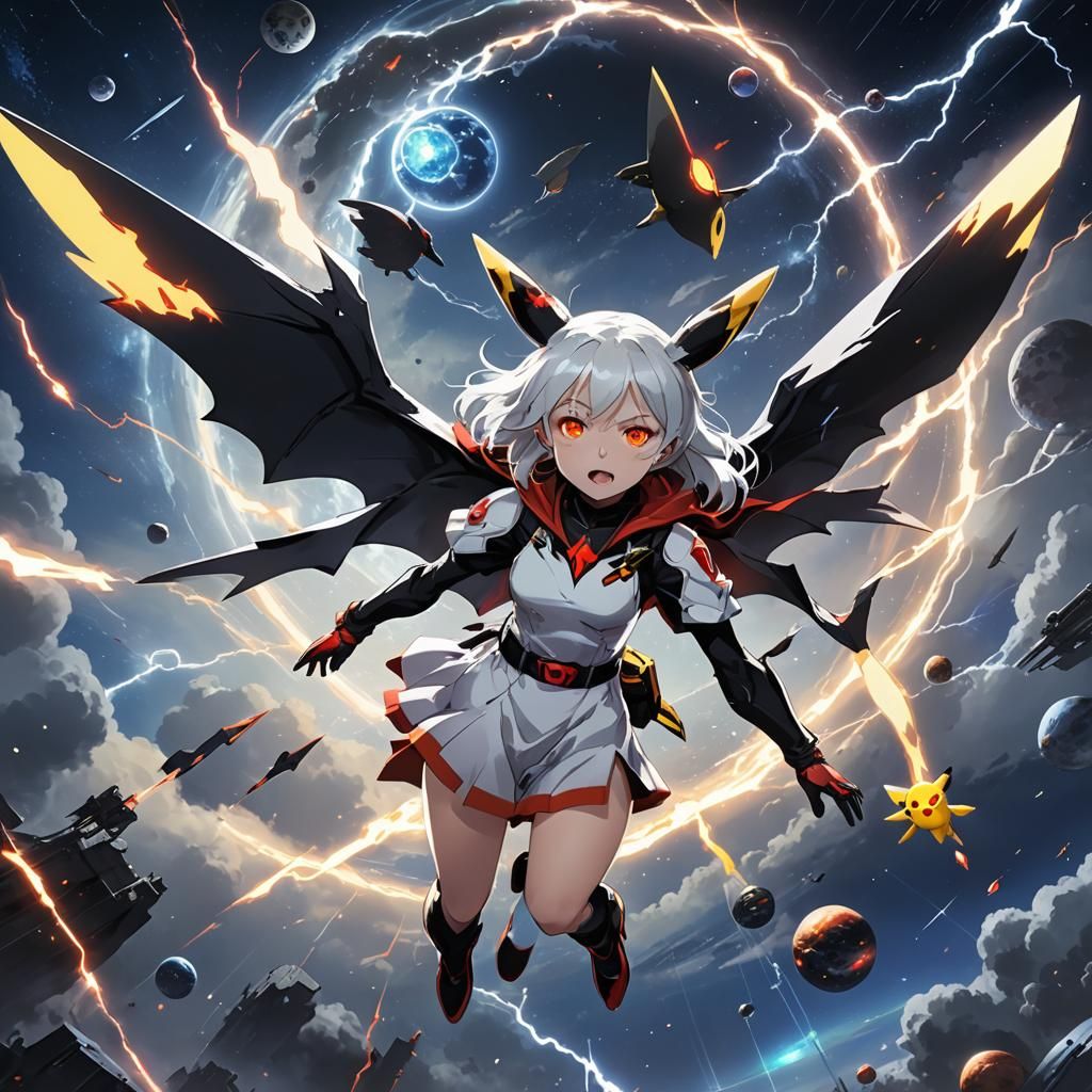 Vampire Girl on Pikachu in Space, Anime Style